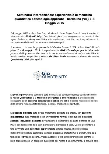 Fisica Quantistica al Seminario BioQuadtrinity organizzato da BioT