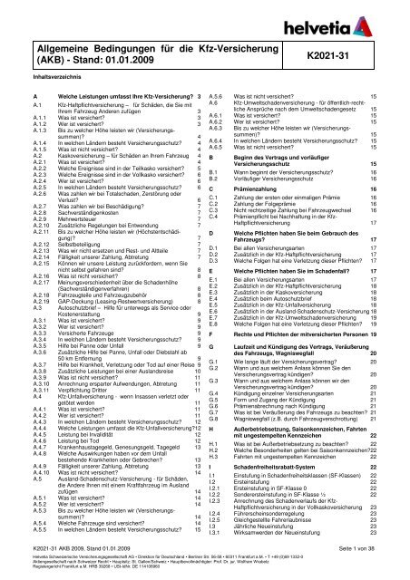 Allgemeine Bedingungen für die Kfz-Versicherung (AKB ... - Helvetia