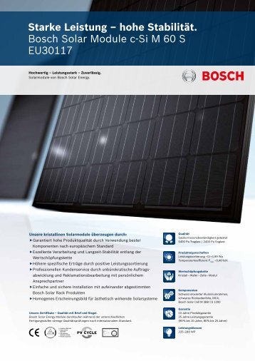 hohe StabilitÃ¤t. Bosch Solar Module c-Si M 60 S EU30117 - Enerix