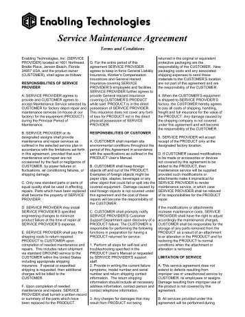 Service Maintenance Agreement Terms and Conditions - Enabling ...