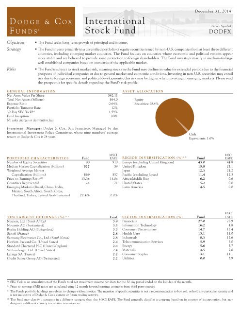 Dodge & Cox International Stock Fund Fact Sheet as of June 30, 2013