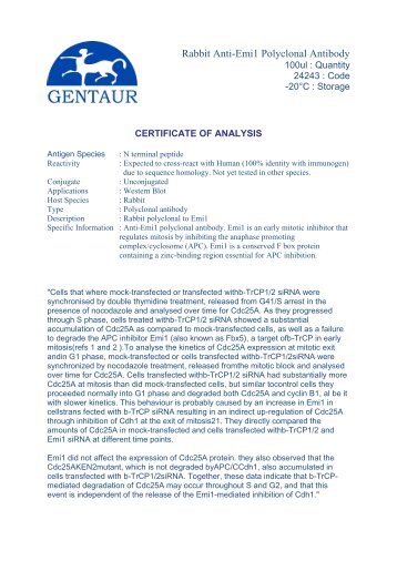 certificate of analysis - Gentaur Molecular Products