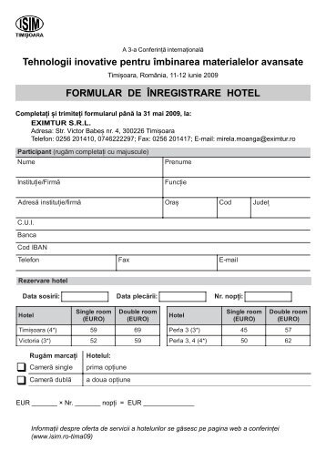 Formular înregistrare hotel