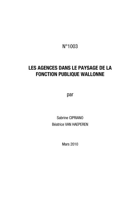 Les agences dans le paysage de la fonction publique ... - Iweps