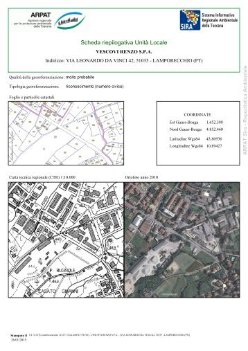 Scheda riepilogativa UnitÃ  Locale - SIRA - Arpat