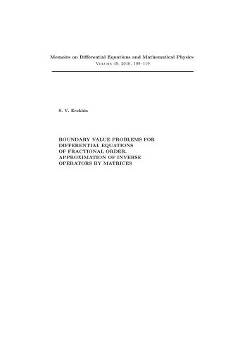 BOUNDARY VALUE PROBLEMS FOR DIFFERENTIAL EQUATIONS ...