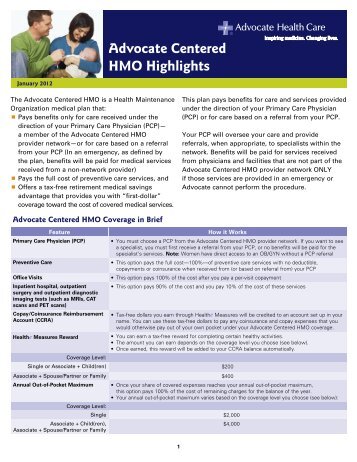 Advocate Centered HMO Highlights - Advocate Benefits