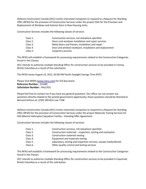 Standing Offer Example Defence Construction Canada Standing Offer Opportunities