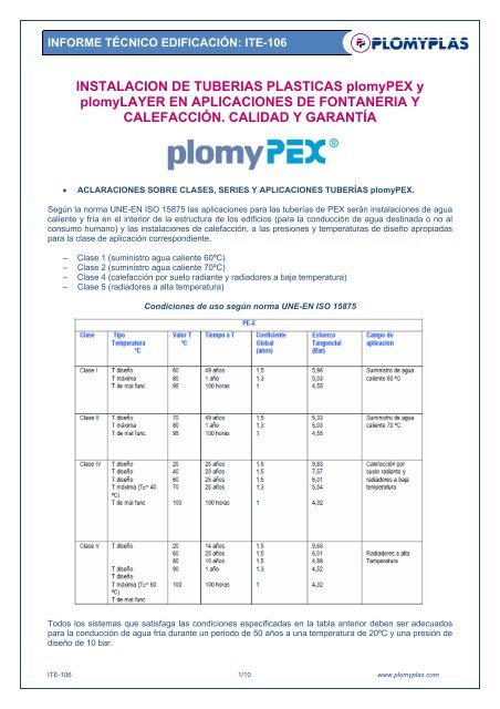 INSTALACION DE TUBERIAS PLASTICAS plomyPEX y ... - Plomyplas