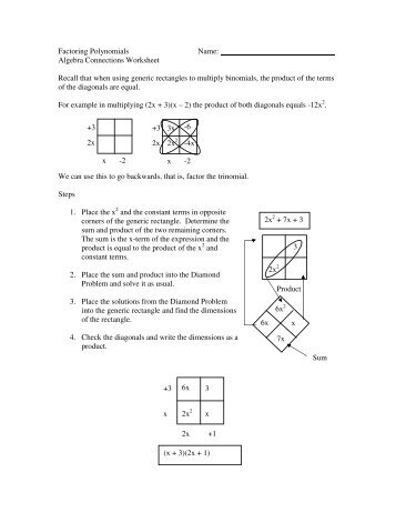 Algebra Connections Worksheet Recall that when using generic ...