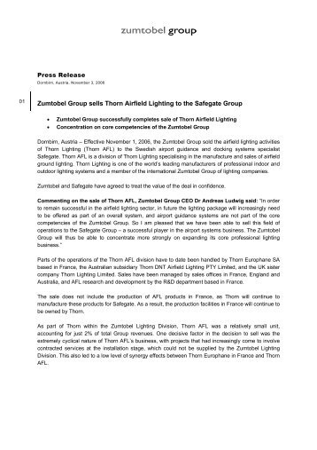 Zumtobel Group sells Thorn Airfield Lighting to the Safegate Group
