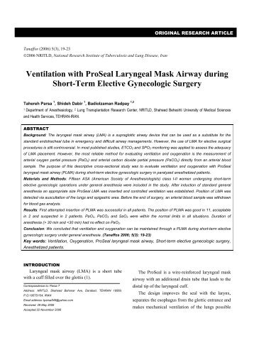 Ventilation with ProSeal Laryngeal Mask Airway during ... - Tanaffos