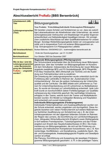 Abschlussbericht ProReKo [BBS Bersenbrück] Bildungsangebote