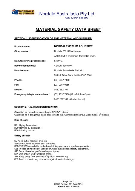 Nordale 83211C MSDS (080604) - Briggate Medical Company