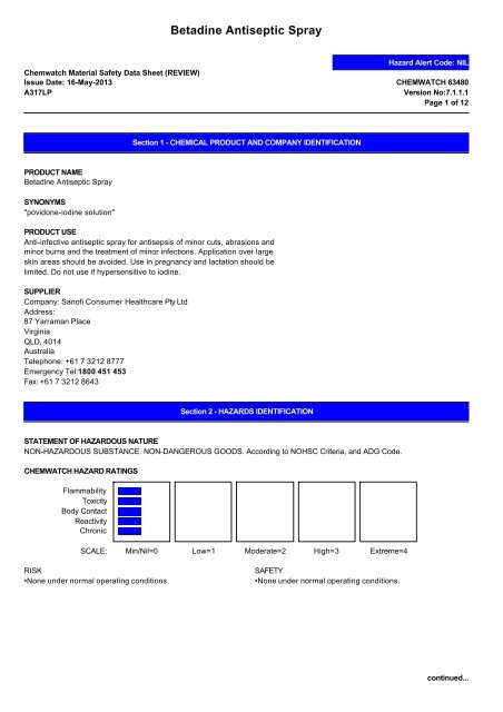 Betadine Antiseptic Spray - Briggate Medical Company