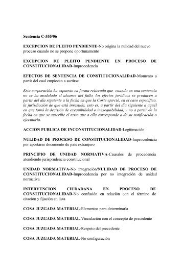 Sentencia C-355/06 EXCEPCION DE PLEITO PENDIENTE-No ...