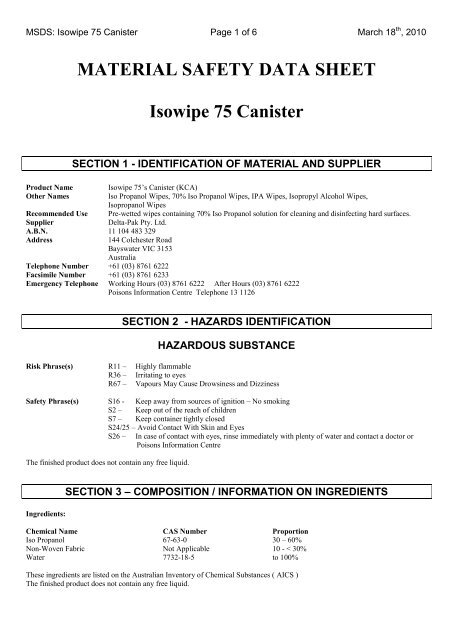 Msds alcohol swabs discount