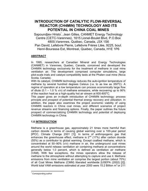 introduction of catalytic flow-reversal reactor (ch4min) technology ...