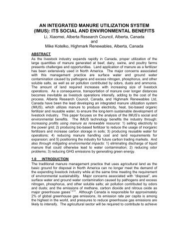 AN INTEGRATED MANURE UTILIZATION SYSTEM (IMUS): ITS ...