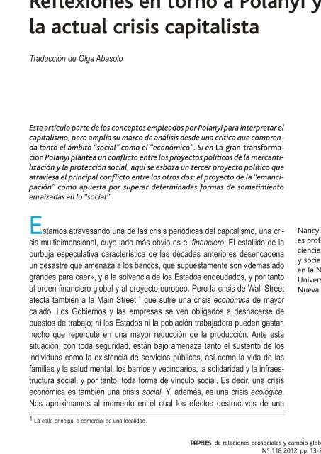 Reflexiones en torno a Polanyi y la actual crisis capitalista - Fuhem