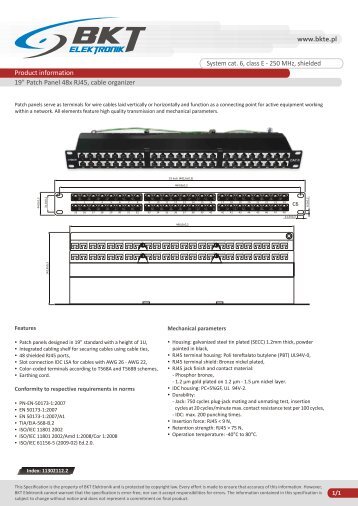 19cali Patch Panel 48x RJ45, cable organizer ... - BKT Elektronik