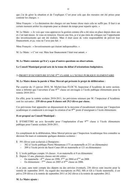 Conseil Municipal du 18 février 2010 - Dompierre-sur-Yon