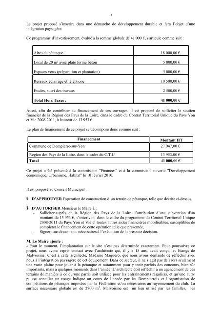 Conseil Municipal du 18 février 2010 - Dompierre-sur-Yon