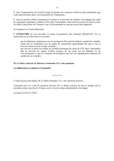 Conseil Municipal du 18 février 2010 - Dompierre-sur-Yon