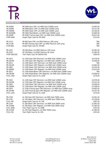 Price List - White Light