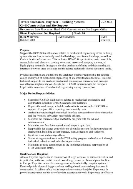 Title: Mechanical Engineer – Building Systems Civil Construction ...