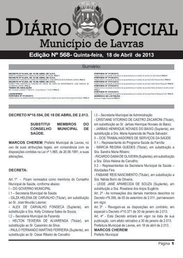 EdiÃ§Ã£o NÂº 568- Quinta-feira, 18 de Abril de 2013 - Prefeitura ...