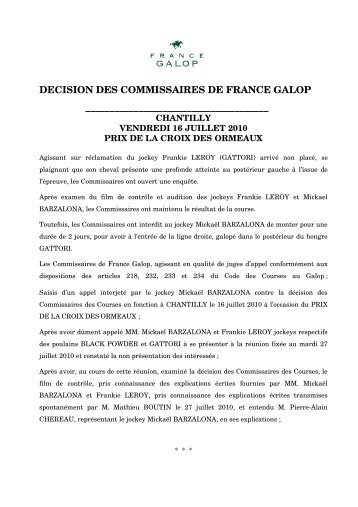 decision prix de la croix des ormeaux chantilly 16 ... - France Galop