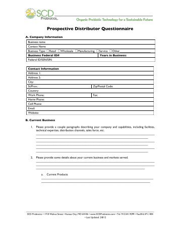 Prospective Distributor Questionnaire - SCD Probiotics