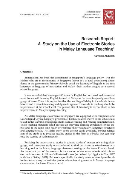 A Study On The Use Of Electronic Stories In Malay Language Teaching
