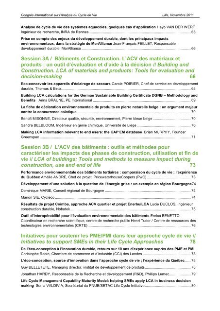 CongrÃ¨s International sur l'Analyse du Cycle de Vie Lille ... - avniR