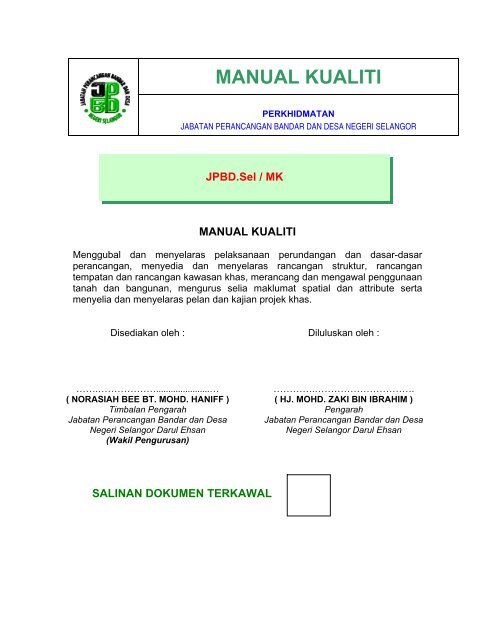 1) manual kualiti - JPBD Selangor