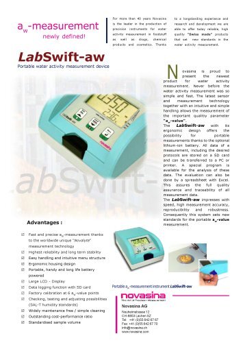 Flyer LabSwift-aw water activity meter from Novasina AG Promtion ...