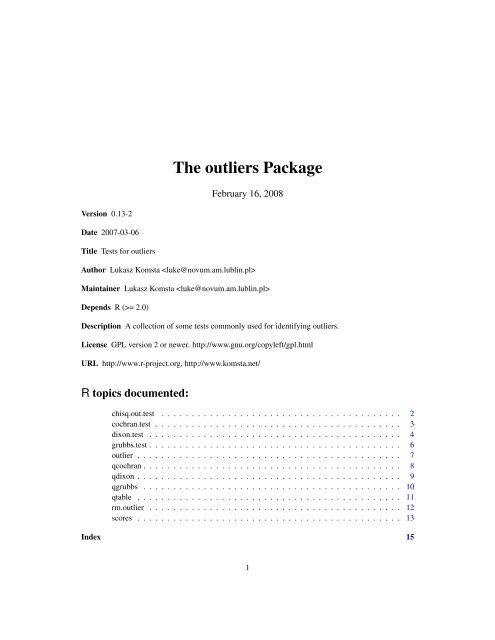 The outliers Package