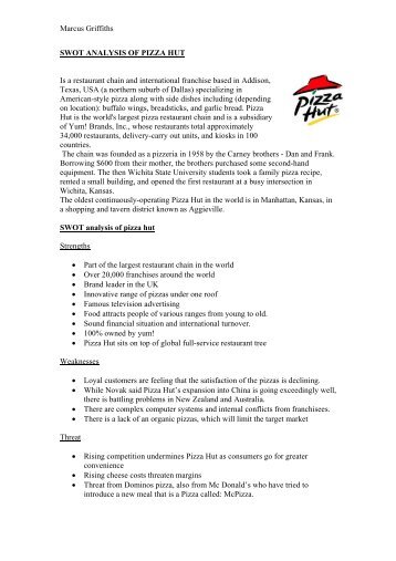 Marcus Griffiths SWOT ANALYSIS OF PIZZA HUT Is ... - Y Pant School