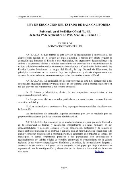 Ley de EducaciÃ³n del Estado de Baja California - Tijuana