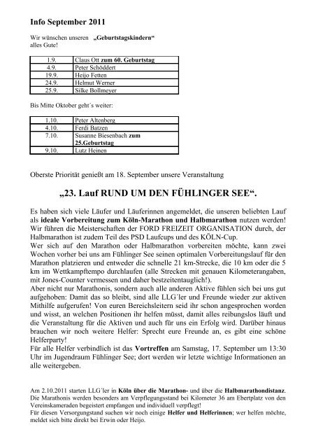 Info September 2011 - Rund um den Fühlinger See
