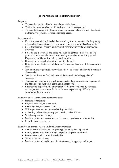 homework policy primary school ireland