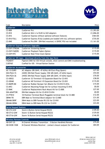 Interactive Technologies UK Price List July 2012 - White Light