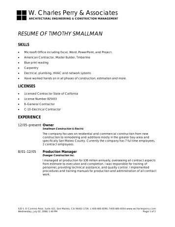 Resume - W Charles Perry & Associates