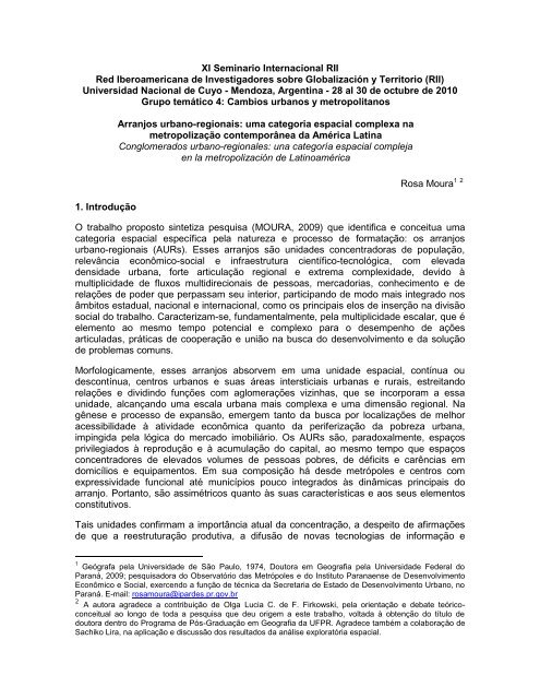 (MOURA, 2009) que caracterizam os AURs - Observatório das ...