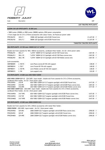 RJ Luminaires UK Price List September 2012 - WL - White Light