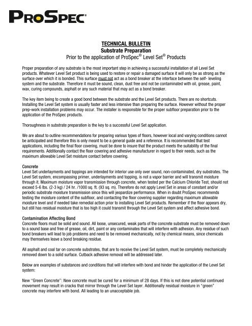 Technical Bulletin Substrate Preparation Prior To The Prospec