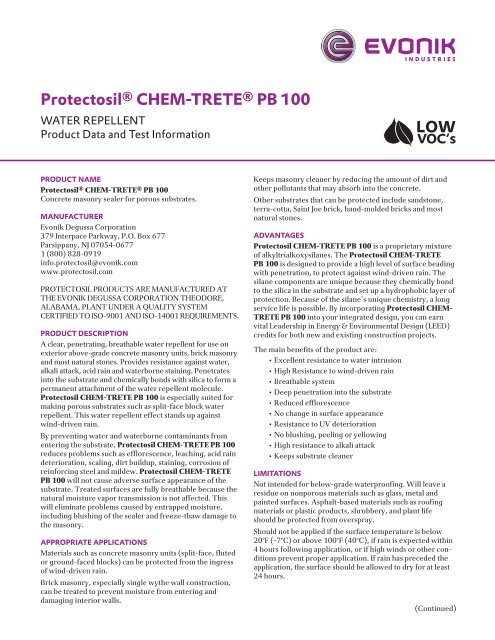 ProtectosilÂ® CHEM-TRETEÂ® PB 100