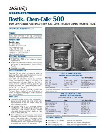 BostikÂ® Chem-CalkÂ® 500 - Sweeney Materials