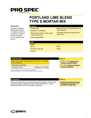 PORTLAND LIME BLEND TYPE S MORTAR MIX - Sweeney Materials